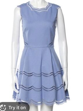Ted Baker Cammy Blue Fit-and-Flare Dress with Scalloped Embroidery